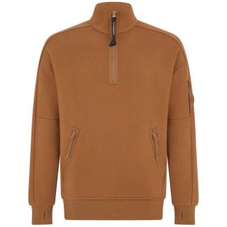 CP COMPANY Lens Arm Quarter Zip Sweatshirt Men 1/4 Zip Fleece Tops Toffee 351 for sale