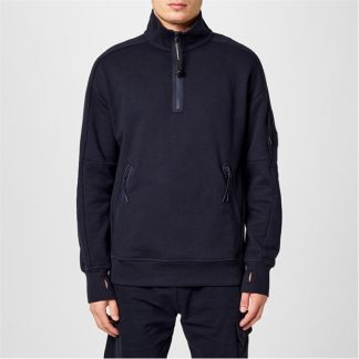 CP COMPANY Lens Arm Quarter Zip Sweatshirt Men 1/4 Zip Fleece Tops Total Eclip 888 for sale