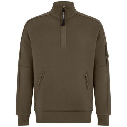 CP COMPANY Lens Arm Quarter Zip Sweatshirt Men 1/4 Zip Fleece Tops Walnut 359 for sale