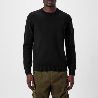 CP COMPANY METROPOLIS Crew Neck Knit Jumper Men Jumpers Black 999 for sale