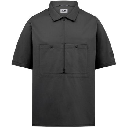 CP COMPANY METROPOLIS Half-Zip Polo Top Men Short Sleeve Polos Black 999 for sale