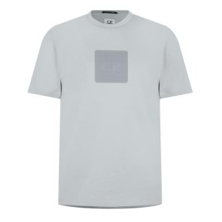 CP COMPANY METROPOLIS Logo T-Shirt Men Regular Fit T-Shirts Harbor Mist 805 for sale