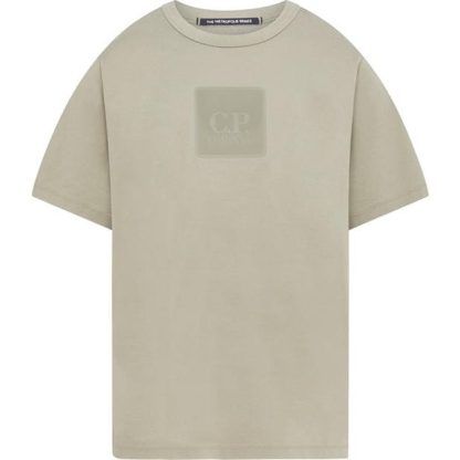 CP COMPANY METROPOLIS Logo T-Shirt Men Regular Fit T-Shirts Silver Sage 335 for sale