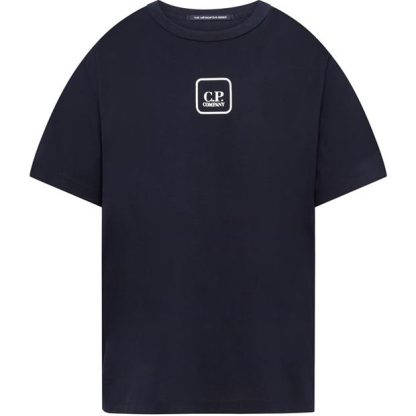 CP COMPANY METROPOLIS Mercerised Logo T Shirt Men Regular Fit T-Shirts Ttl Eclipse 888 for sale