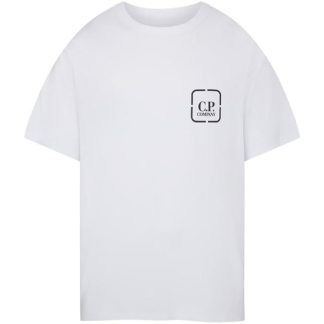 CP COMPANY METROPOLIS Mercerised Logo T Shirt Men Regular Fit T-Shirts White 101 for sale