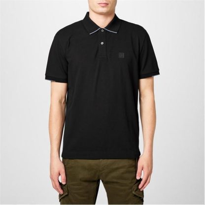 CP COMPANY METROPOLIS Rib Stretch Tipped Polo Shirt Men Short Sleeve Polos Black 999 for sale