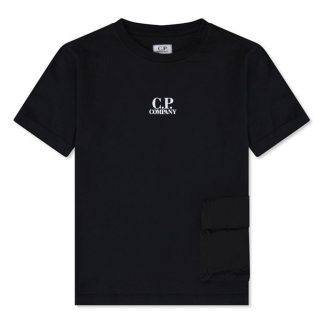 CP COMPANY Pocket T-Shirt Kids Regular Fit T-Shirts Black 999 for sale