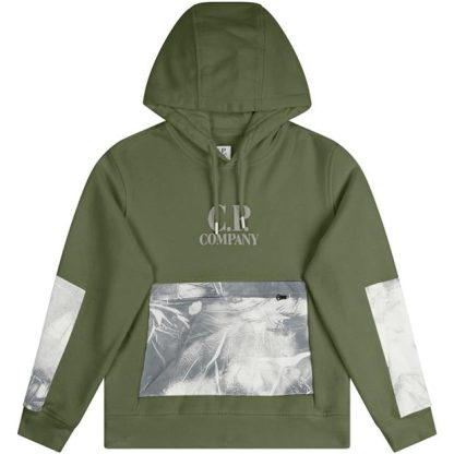 CP COMPANY Print Hoodie Juniors Kids Brnze Green 648  for sale