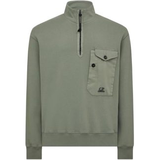 CP COMPANY Quarter Zip Fleece Sweatshirt Men 1/4 Zip Fleece Tops Agave Grn 627 for sale