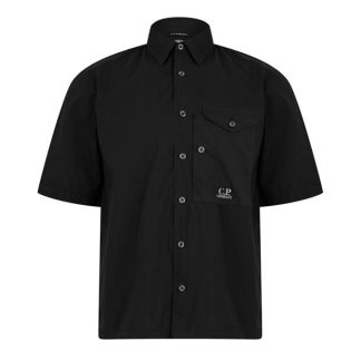 CP COMPANY Short Sleeve Poplin Shirt Men Plain Shirt - Short Sleeve Black 999 for sale