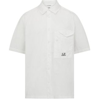 CP COMPANY Short Sleeve Poplin Shirt Men Plain Shirt - Short Sleeve Gauze White 103 for sale