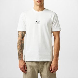 CP COMPANY Short Sleeve T-Shirt Men Regular Fit T-Shirts Gauze White 103 for sale