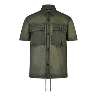 CP Company Drawstring Short Sleeve Shirt Men Plain Shirt - Short Sleeve Brnz Green 648 for sale