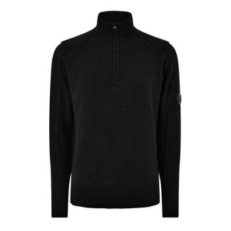 CP Company Lambswool Quarter Zipped Knit Sweatshirt Men Jumpers Black 999 for sale