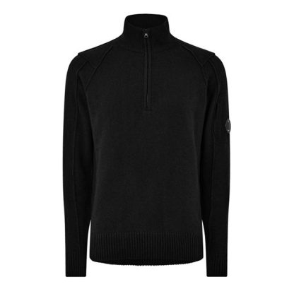 CP Company Lambswool Quarter Zipped Knit Sweatshirt Men Jumpers Black 999 for sale