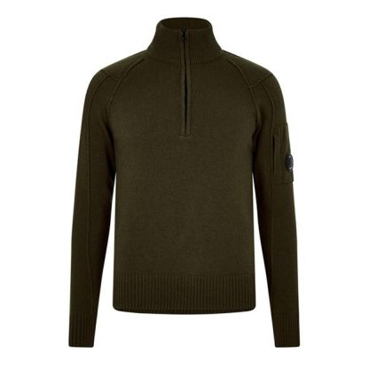 CP Company Lambswool Quarter Zipped Knit Sweatshirt Men Jumpers Ivy Green 683 for sale