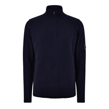 CP Company Lambswool Quarter Zipped Knit Sweatshirt Men Jumpers Ttl Eclipse 888 for sale