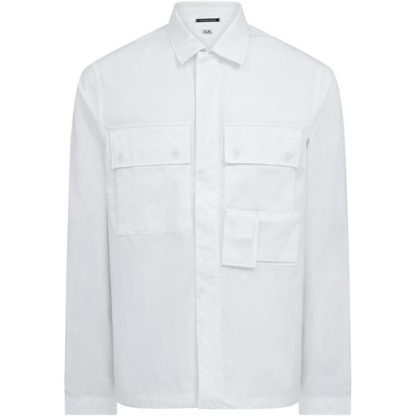 CP Company Metropolis Gabardine Pocket Shirt Men Plain Shirt - Long Sleeve White 101 for sale