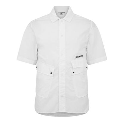 CP Company Short Sleeve Shirt Men Plain Shirt - Short Sleeve Gauze White 103 for sale