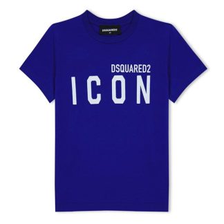 DSQUARED2 Be Icon Cool T-Shirt Juniors Kids Regular Fit T-Shirts Blue DQ861 for sale