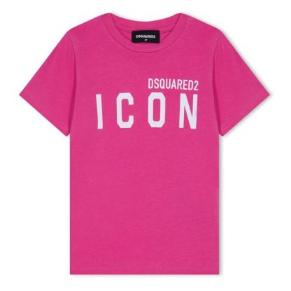 DSQUARED2 Be Icon Cool T-Shirt Juniors Kids Regular Fit T-Shirts Pink DQ353 for sale