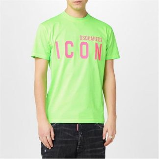 DSQUARED2 Be Icon Cool T-Shirt Men Regular Fit T-Shirts Green/Pink for sale