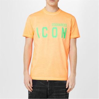 DSQUARED2 Be Icon Cool T-Shirt Men Regular Fit T-Shirts Orange/Green for sale