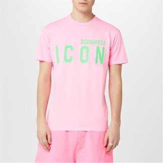 DSQUARED2 Be Icon Cool T-Shirt Men Regular Fit T-Shirts Pink/Green for sale