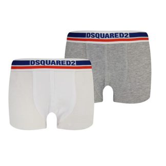 DSQUARED2 Boys Two Pack Logo Boxer Shorts Kids Gry/Wht Dqc07  for sale