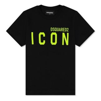 DSQUARED2 Children'S Fluorescent Icon T Shirt Kids Regular Fit T-Shirts Blk Ylw DQ90K for sale