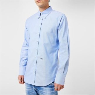 DSQUARED2 DSQ Cotton Shirt Sn34 Men Plain Shirt - Long Sleeve Light Blue for sale