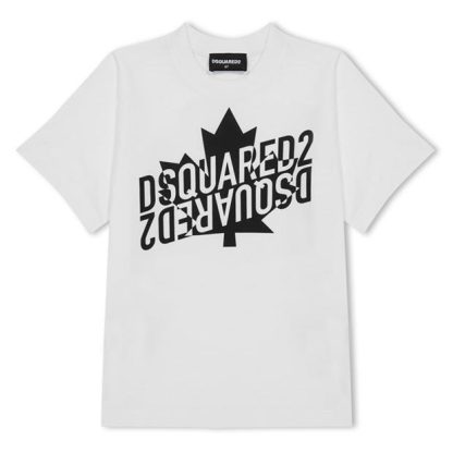 DSQUARED2 DSQ Maple Logo Tee Jn34 Kids Regular Fit T-Shirts White DQ100 for sale