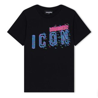 DSQUARED2 DSQ Pixel Logo Tee Jn41 Kids Regular Fit T-Shirts Black DQ900 for sale