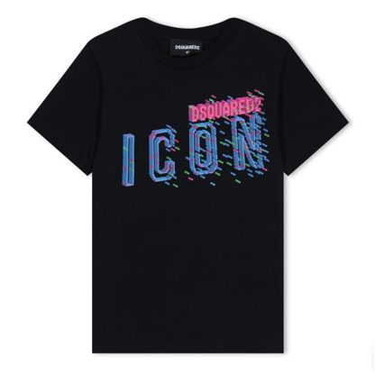 DSQUARED2 DSQ Pixel Logo Tee Jn41 Kids Regular Fit T-Shirts Black DQ900 for sale