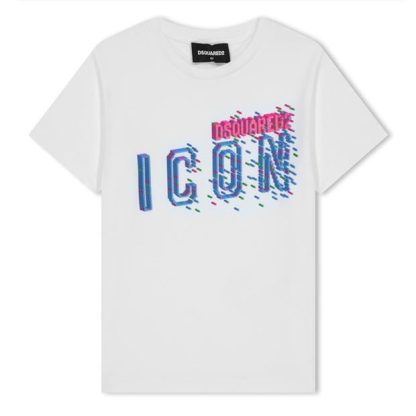 DSQUARED2 DSQ Pixel Logo Tee Jn41 Kids Regular Fit T-Shirts White DQ100 for sale