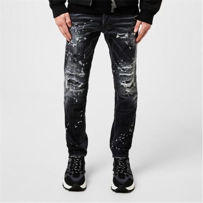 DSQUARED2 Distressed Paint Splatter Jeans Men Black  for sale