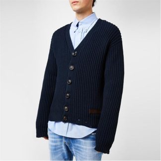 DSQUARED2 Dsitressed Knit Cardigan Men Navy Blue  for sale