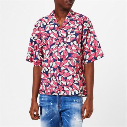 DSQUARED2 Floral Bowling Dropped Shoulder Shirt Men Beig/Coral 002S  for sale