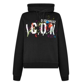 DSQUARED2 Icon Paint Splatter Hoodie Men Black 900  for sale