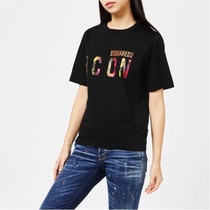 DSQUARED2 Icon Sunset T Shirt Women Black 900  for sale