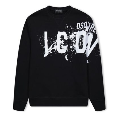 DSQUARED2 Icon Sweatshirt Juniors Kids Crew Sweaters Blk/Wht DQ900 for sale