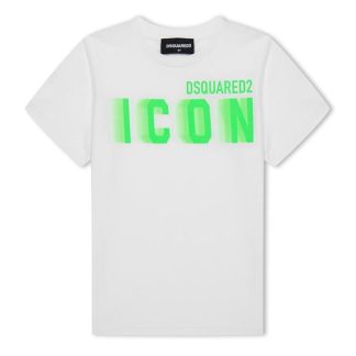 DSQUARED2 Icon T Shirt Juniors Kids Regular Fit T-Shirts Wht/Gren DQ10Y for sale