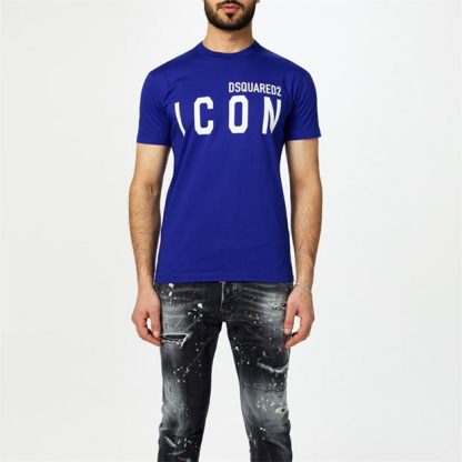 DSQUARED2 Icon T-Shirt Men Regular Fit T-Shirts Electric Blue for sale