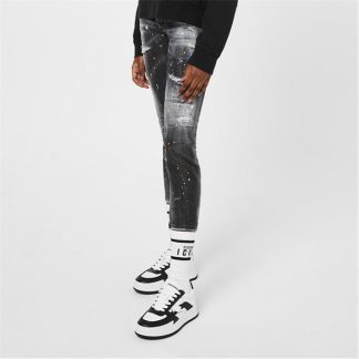 DSQUARED2 Jennifer Cropped Paint Flecked Jeans Women Black 900  for sale