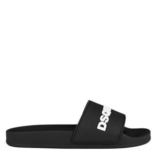 DSQUARED2 Logo 2.0 Sliders Men Pool Shoes Black 2124 for sale