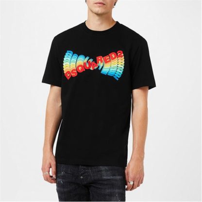 DSQUARED2 Multi-Coloured Logo T Shirt Men Regular Fit T-Shirts Black for sale