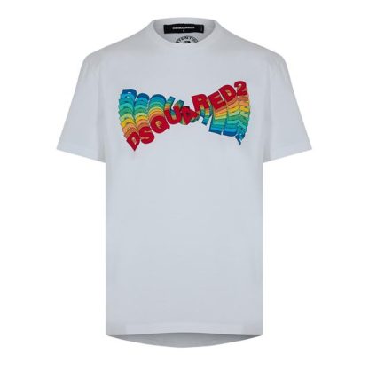 DSQUARED2 Multi-Coloured Logo T Shirt Men Regular Fit T-Shirts White for sale