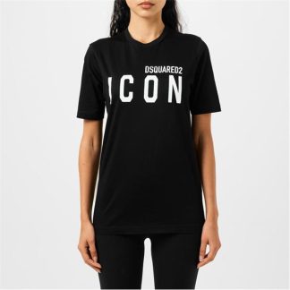 DSQUARED2 New Icon T-Shirt Women Regular Fit T-Shirts Black/White 980 for sale