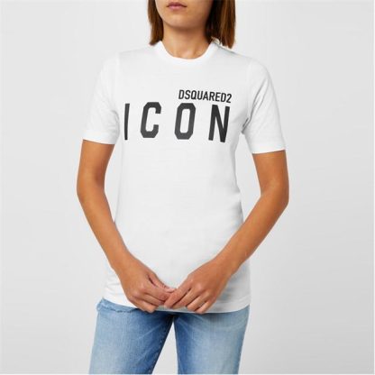 DSQUARED2 New Icon T-Shirt Women Regular Fit T-Shirts Wht/Blk 100 for sale