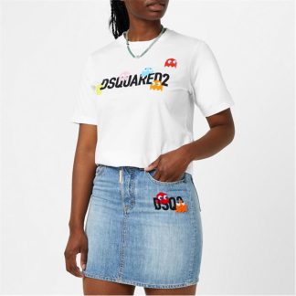 DSQUARED2 Pac-Man Logo T Shirt Women Regular Fit T-Shirts White for sale